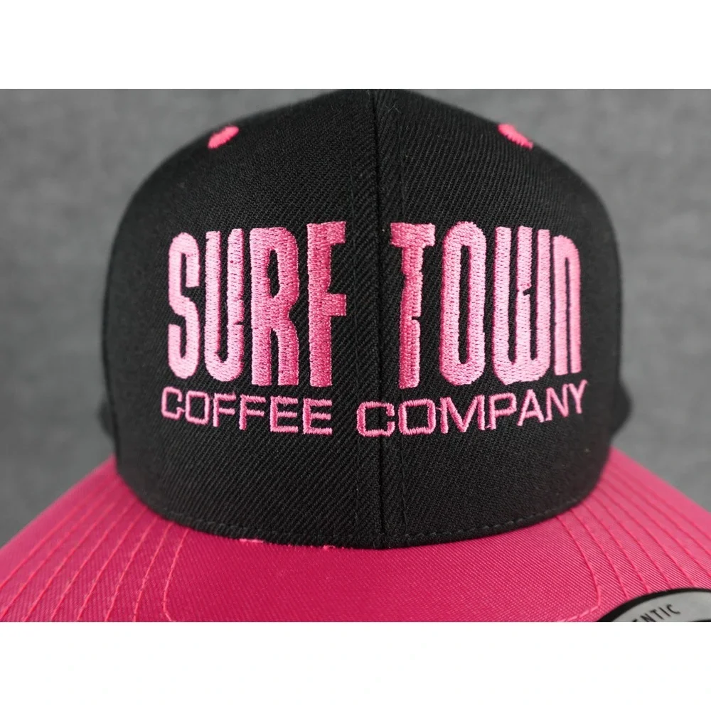 Surf Town Coffee Company Snapback Hat Black Pink Newport Oregon Yupoong‎